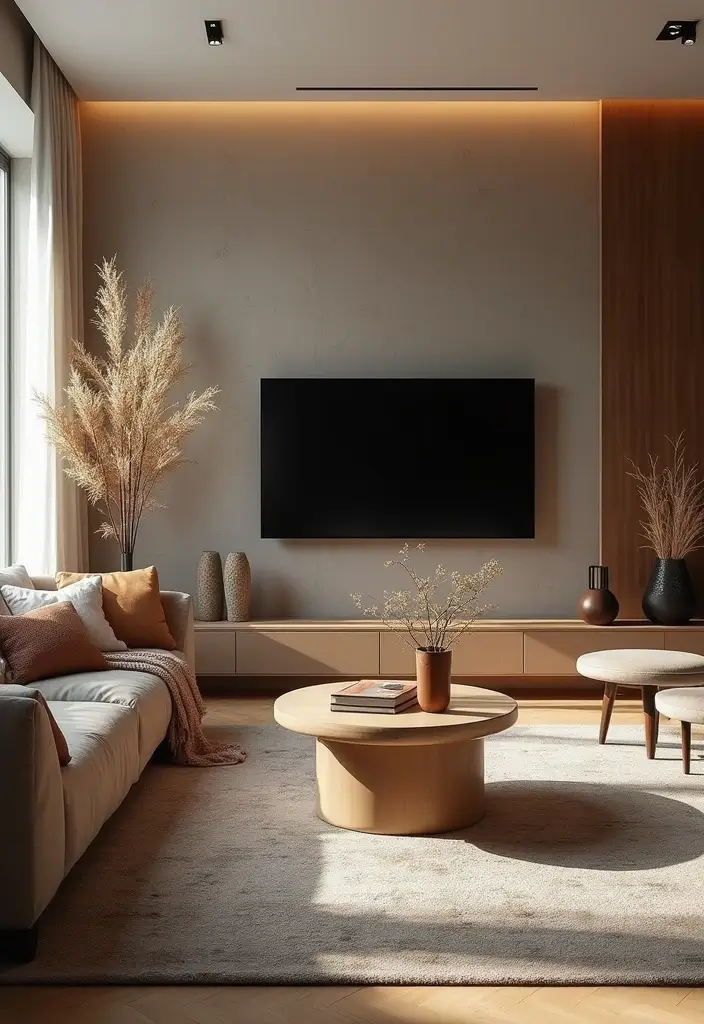 27 Living Room Television Wall Ideas That Feel Sleek and Modern - 25. Layered Textiles
