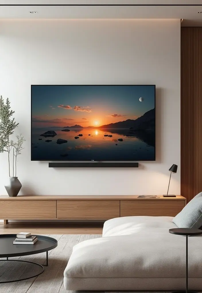 27 Living Room Television Wall Ideas That Feel Sleek and Modern - 5. Smart TV Features with Minimalist Frames