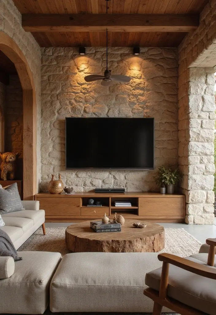 27 Living Room Television Wall Ideas That Feel Sleek and Modern - 8. Earthy Tones and Natural Materials