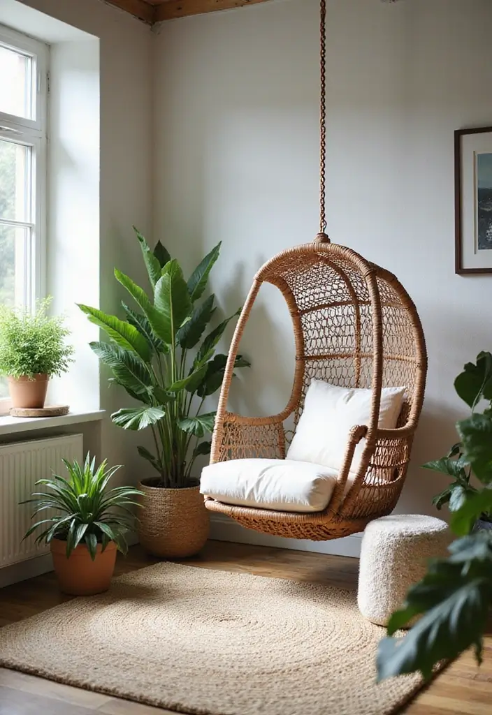 27 Living Room With Swing Ideas That Feel Fun and Relaxed - 10. Outdoor-Inspired Indoors