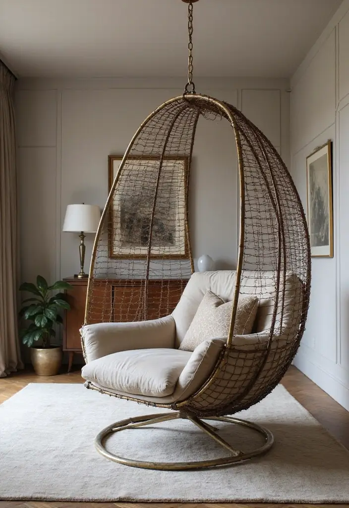 27 Living Room With Swing Ideas That Feel Fun and Relaxed - 16. Sophisticated Swing Style