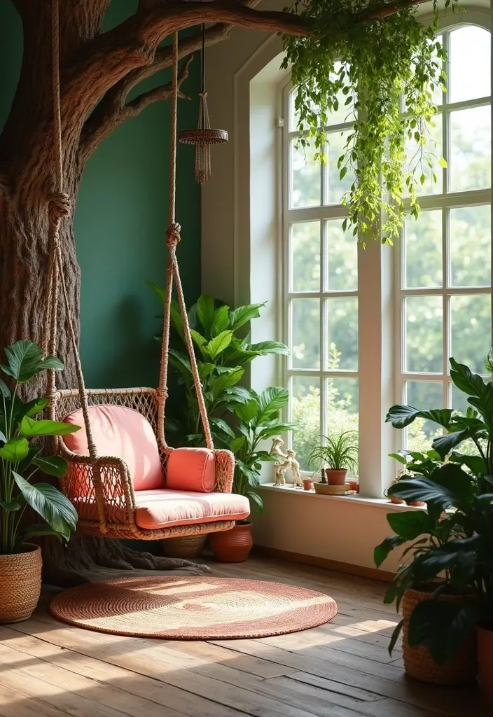27 Living Room With Swing Ideas That Feel Fun and Relaxed - 17. Indoor Tree House