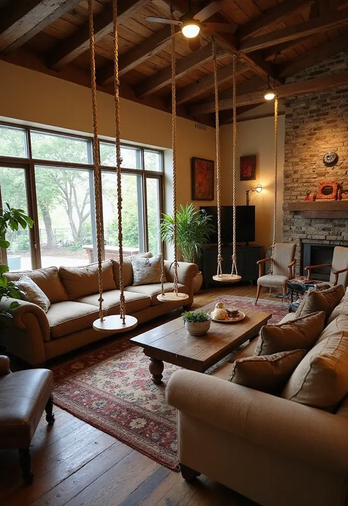 27 Living Room With Swing Ideas That Feel Fun and Relaxed - 21. Swinging with Friends