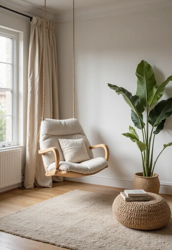 27 Living Room With Swing Ideas That Feel Fun and Relaxed - 25. Layered Calm