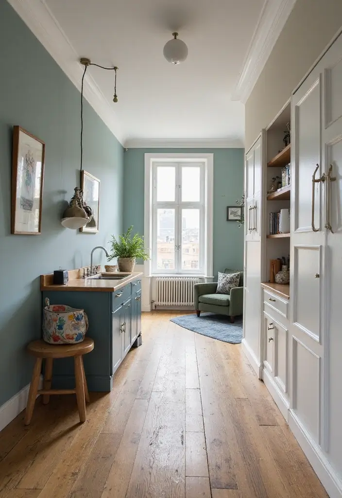 27 Narrow Open Plan Kitchen Living Room Ideas That Maximize Flow - 16. Create Zones with Paint