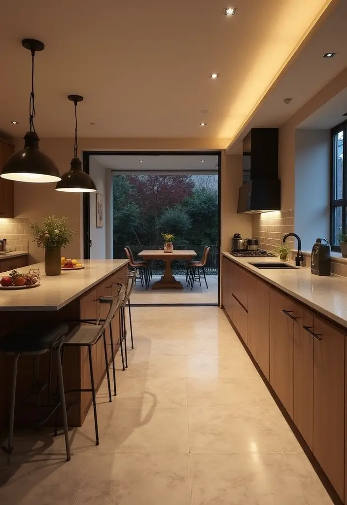 27 Narrow Open Plan Kitchen Living Room Ideas That Maximize Flow - 4. Strategic Lighting Solutions