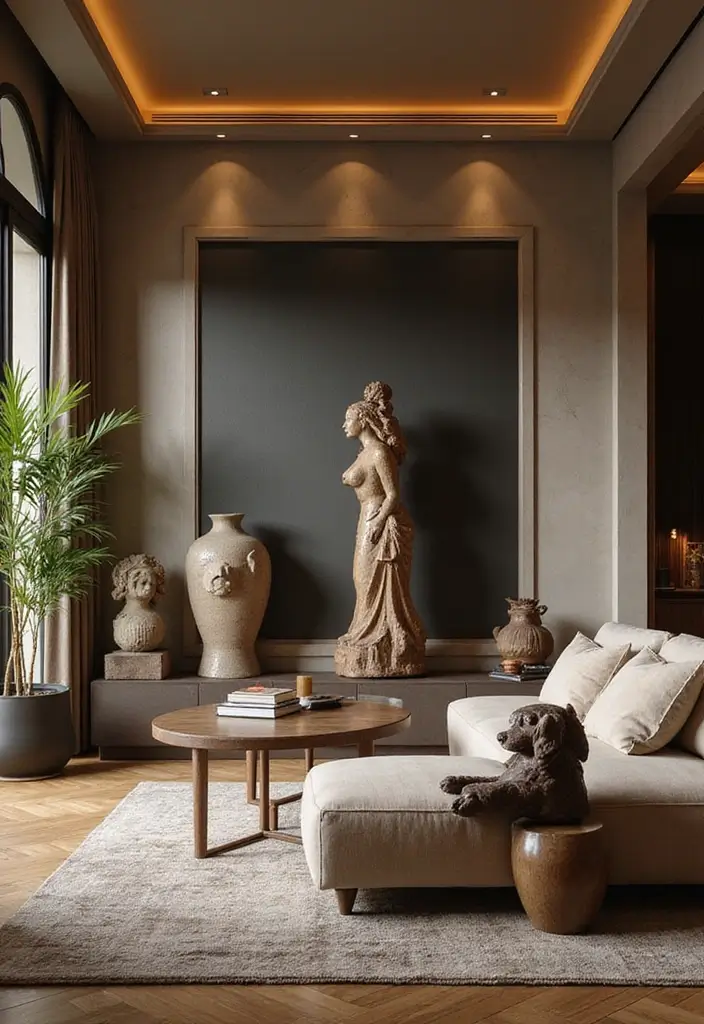 27 Red Carpet Living Room Ideas That Feel Glamorous and Bold - 10. Unique Sculptures