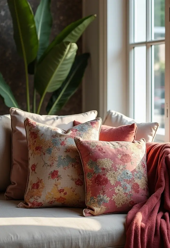 27 Red Carpet Living Room Ideas That Feel Glamorous and Bold - 13. Artistic Throw Pillows