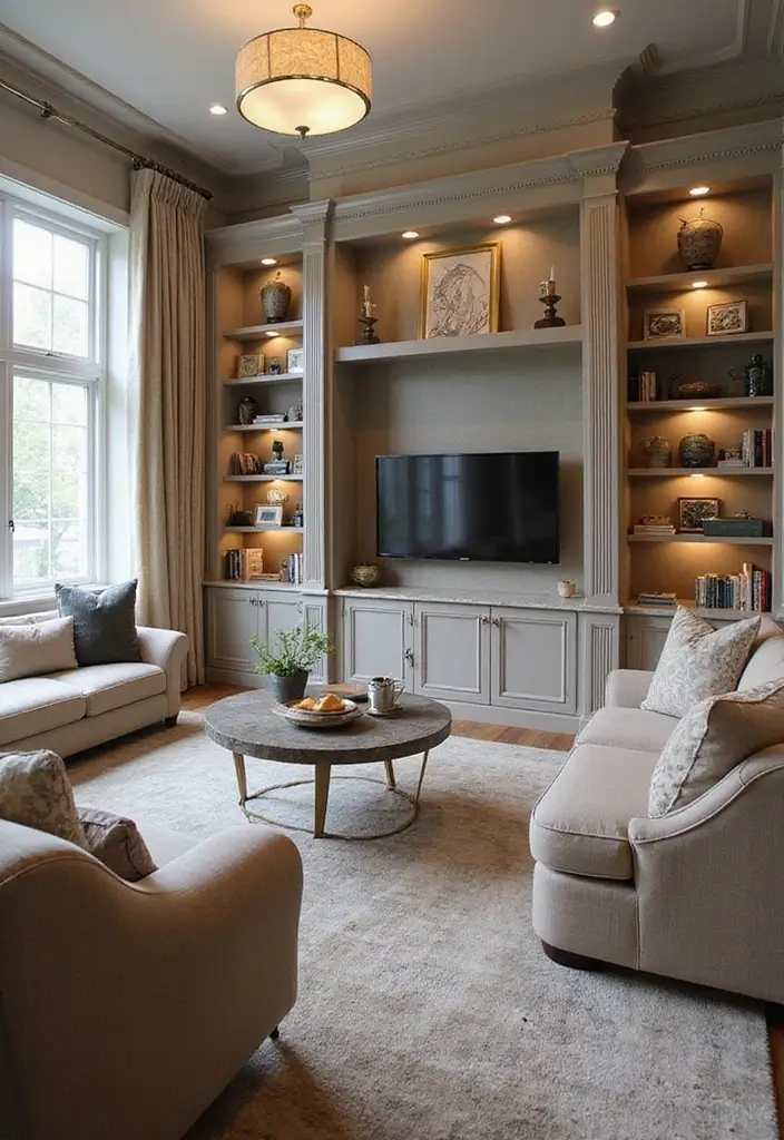 27 Red Carpet Living Room Ideas That Feel Glamorous and Bold - 19. Custom Built-Ins