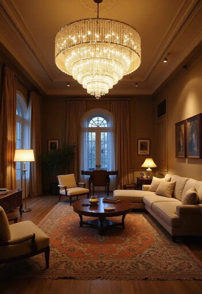 27 Red Carpet Living Room Ideas That Feel Glamorous and Bold - 2. Statement Lighting Fixtures