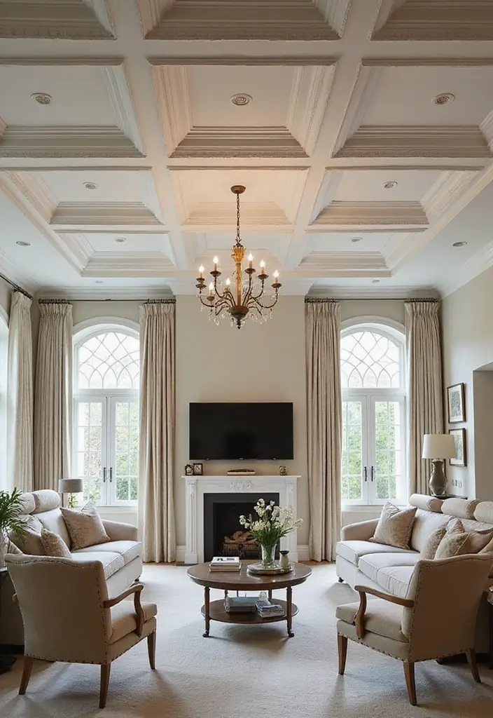 27 Red Carpet Living Room Ideas That Feel Glamorous and Bold - 20. Opulent Ceiling Treatments