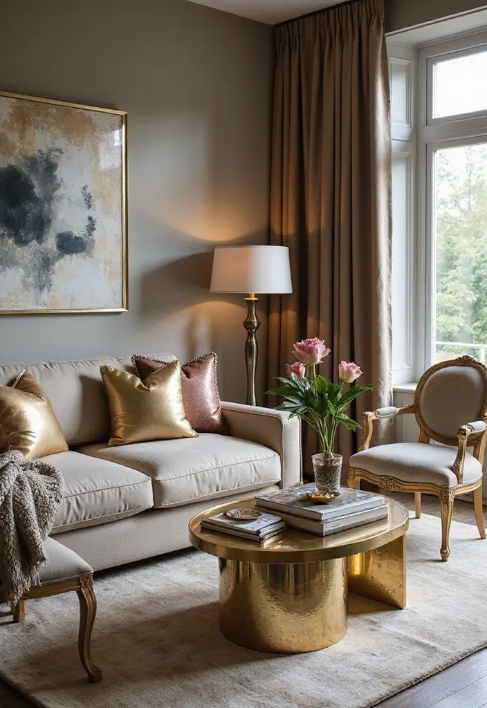 27 Red Carpet Living Room Ideas That Feel Glamorous and Bold - 4. Metallic Accents