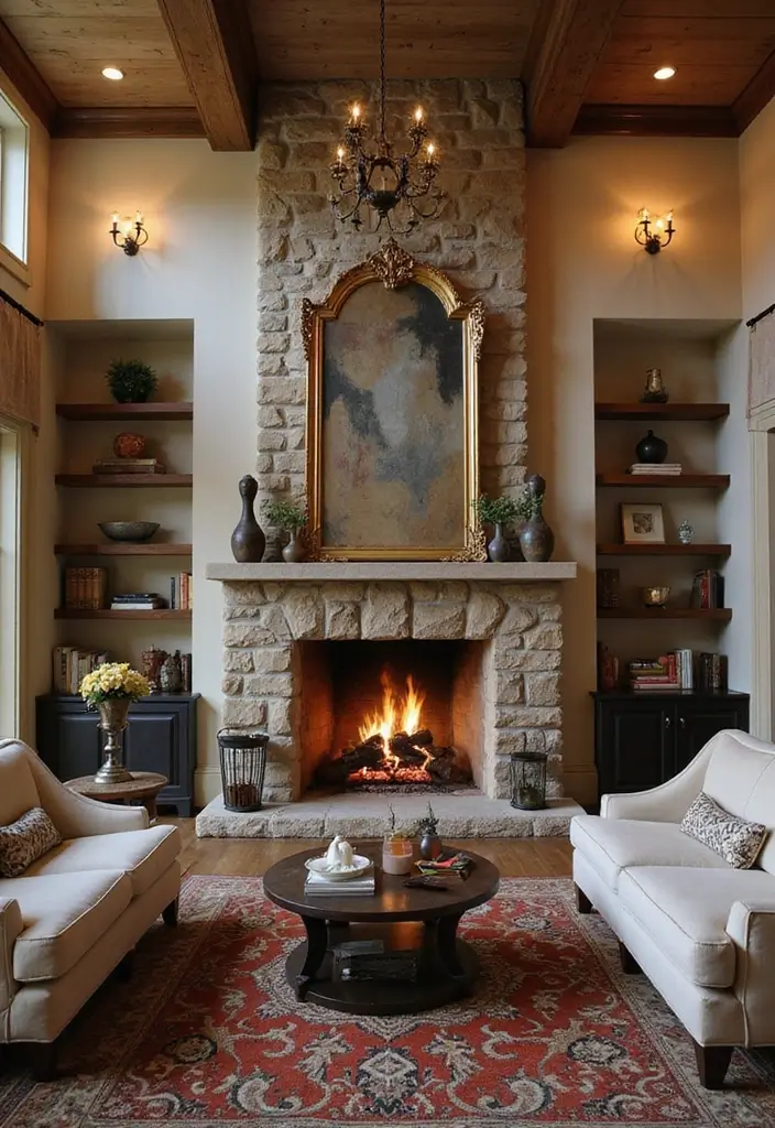 27 Red Carpet Living Room Ideas That Feel Glamorous and Bold - 9. Cozy Fireplaces