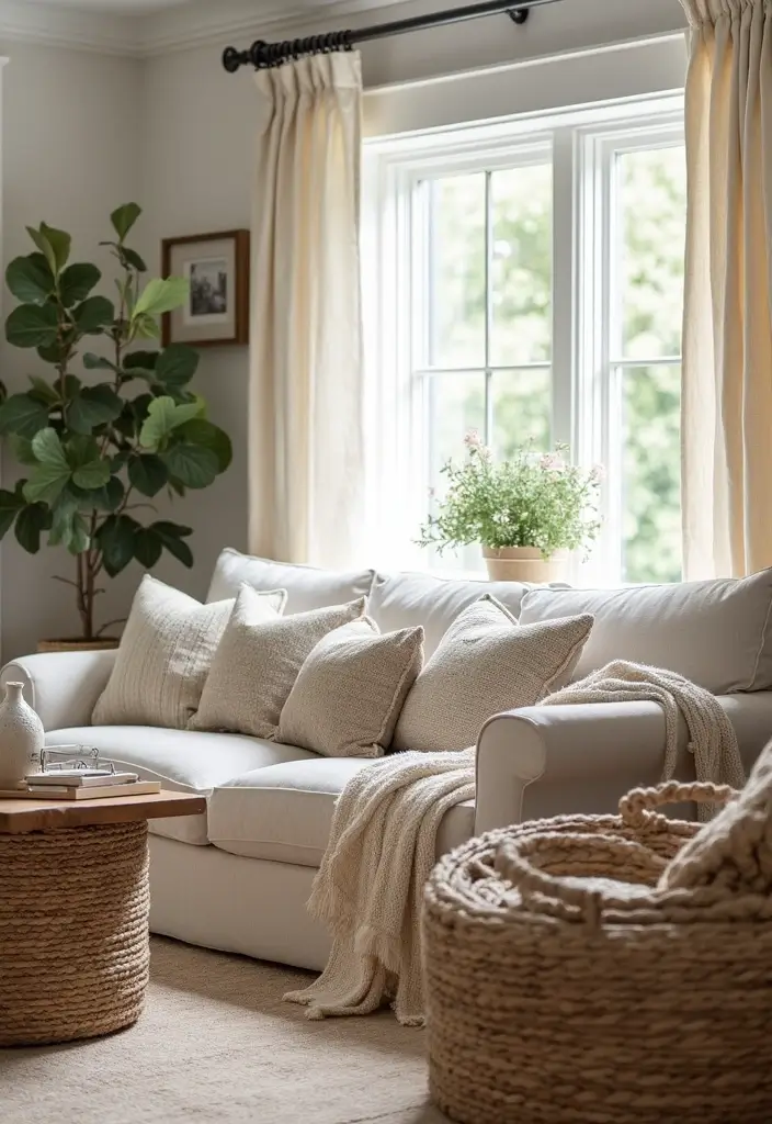 27 Small Farmhouse Living Room Ideas That Feel Rustic and Warm - 11. Incorporate Textured Fabrics