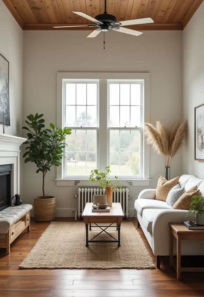 27 Small Farmhouse Living Room Ideas That Feel Rustic and Warm - 13. Open Space Layout