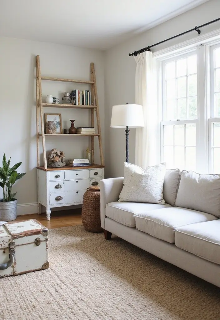 27 Small Farmhouse Living Room Ideas That Feel Rustic and Warm - 20. Repurpose Old Items