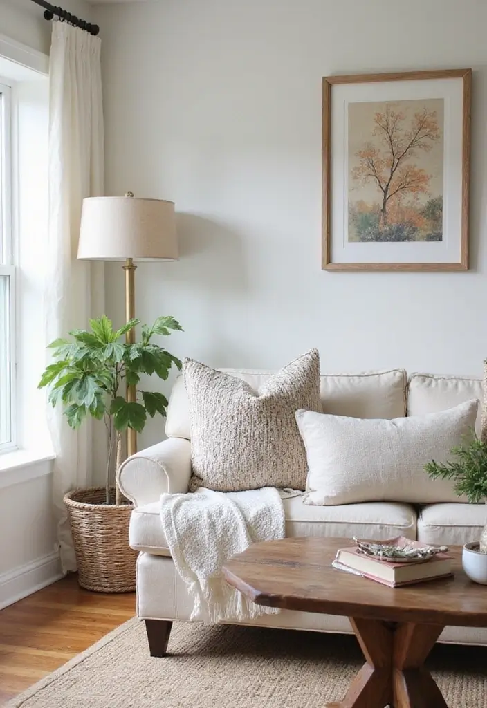 27 Small Farmhouse Living Room Ideas That Feel Rustic and Warm - 27. Seasonal Decor Changes