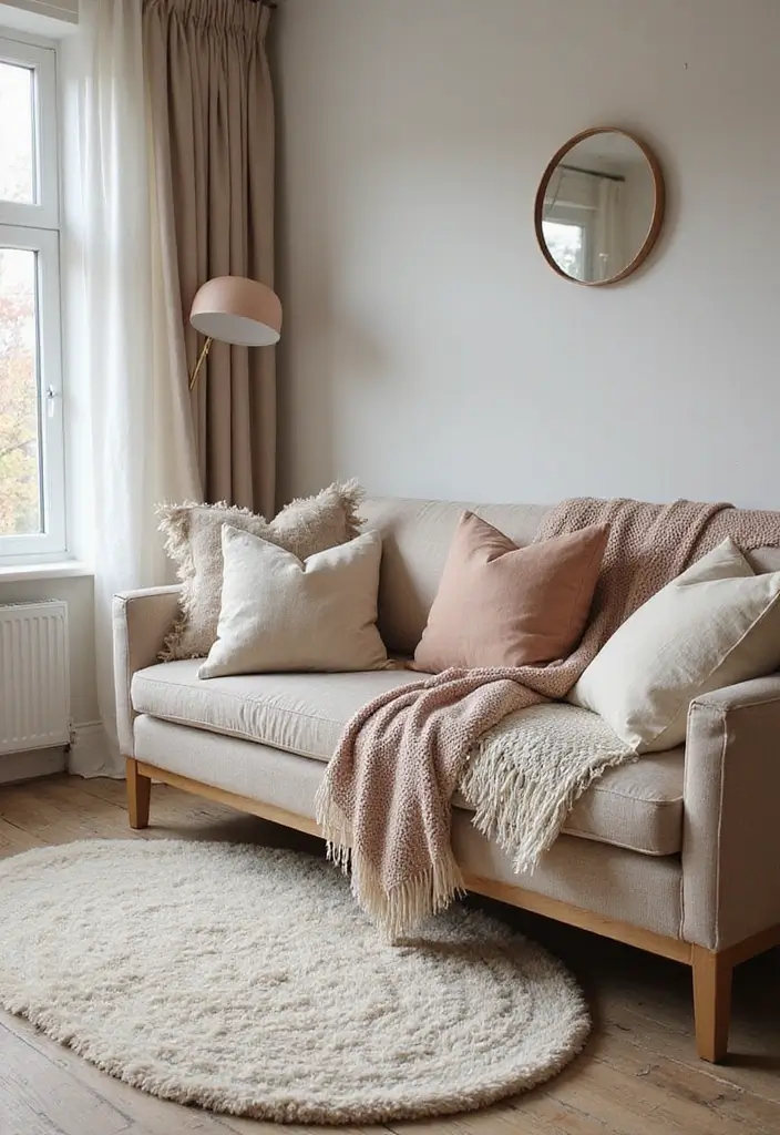 27 Small Farmhouse Living Room Ideas That Feel Rustic and Warm - 4. Layered Textiles for Comfort