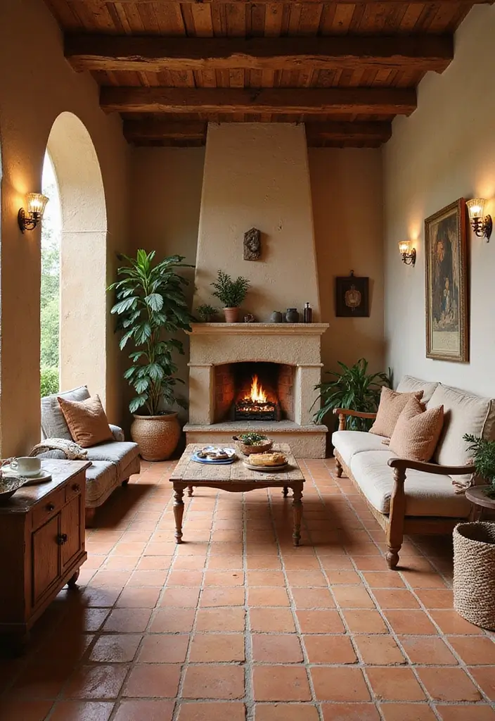 27 Tile Floor Living Room Ideas That Feel Durable and Stylish - 2. Terracotta Tiles for a Rustic Feel