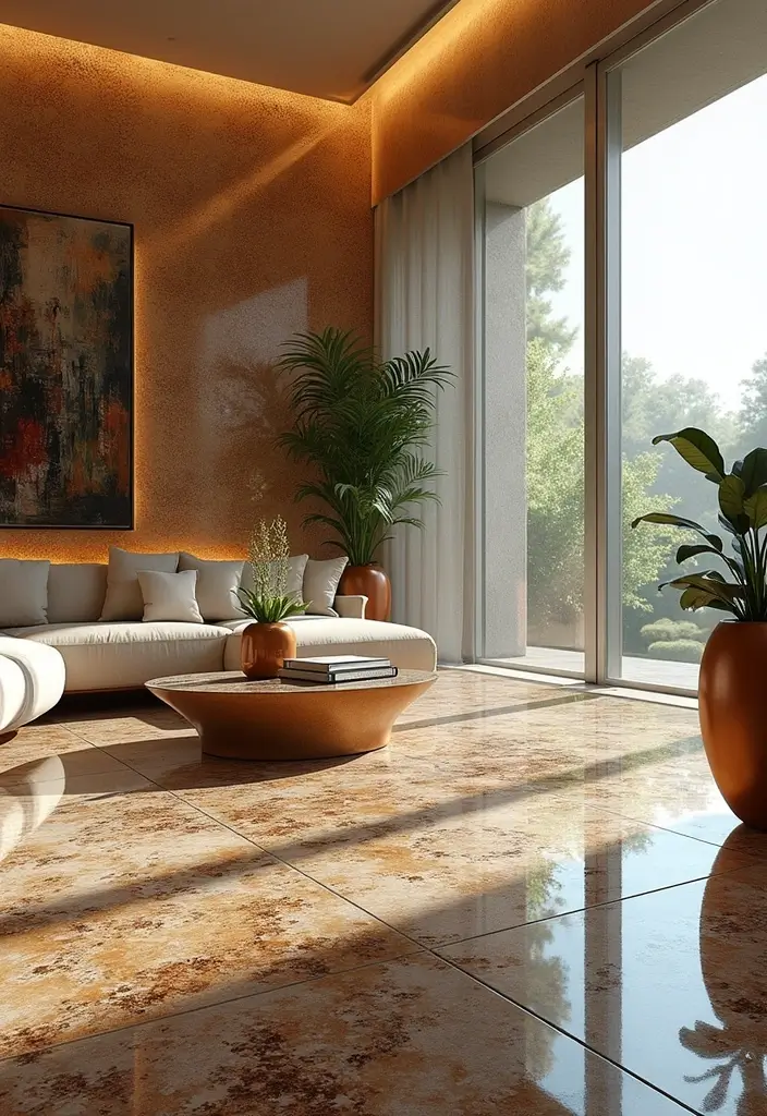 27 Tile Floor Living Room Ideas That Feel Durable and Stylish - 23. Stunning Glass Mosaic for a Luxurious Touch