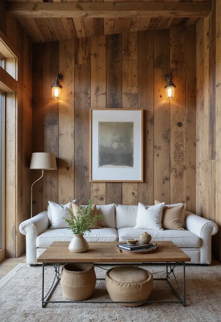 27 Woodsy Living Room Ideas That Bring Nature Indoors - 1. Reclaimed Wood Paneling