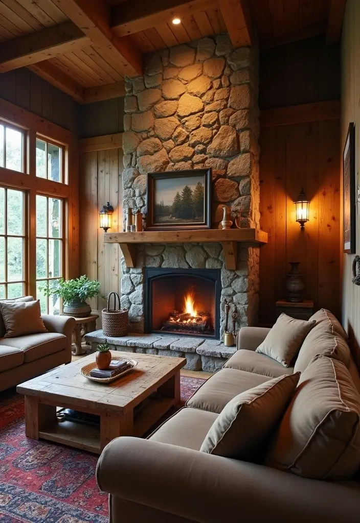 27 Woodsy Living Room Ideas That Bring Nature Indoors - 11. Warm Fireplaces