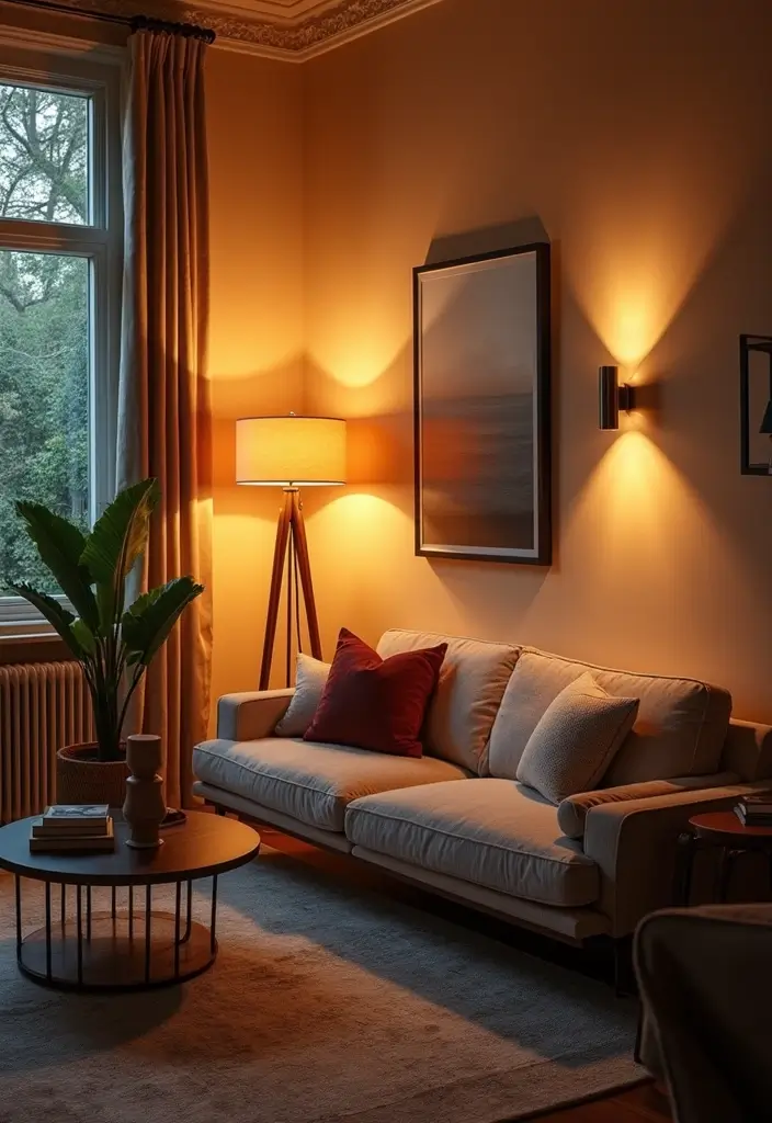 27 Woodsy Living Room Ideas That Bring Nature Indoors - 15. Layered Lighting