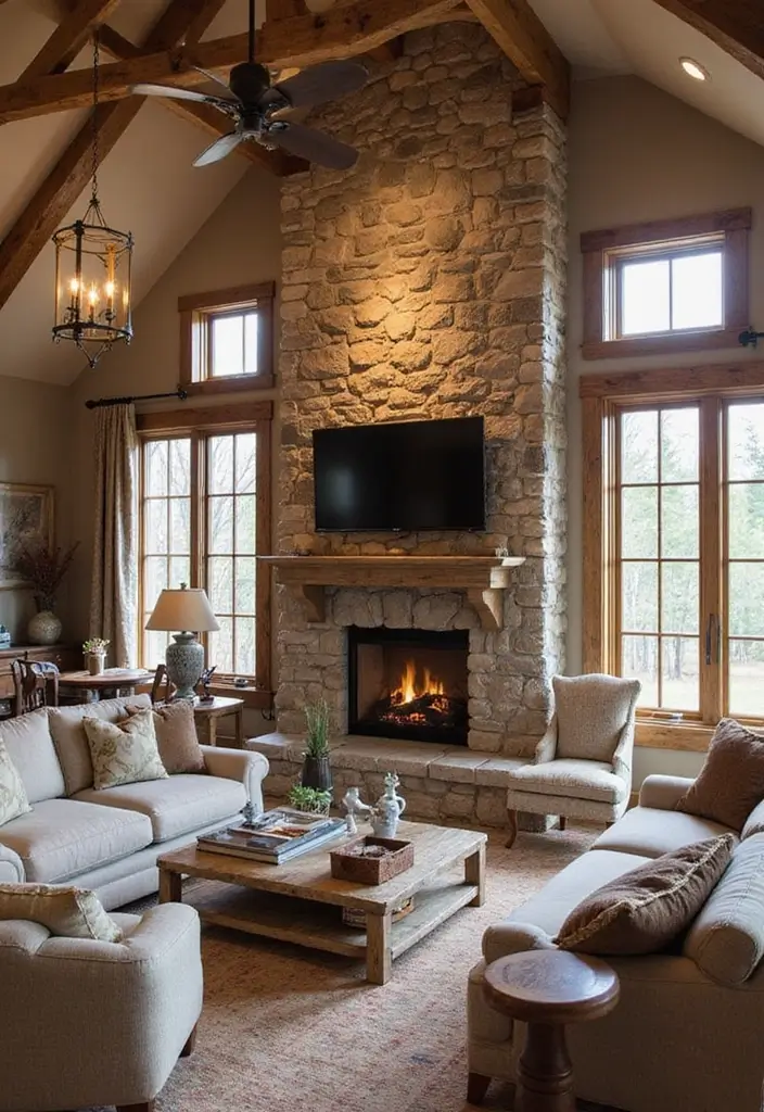 27 Woodsy Living Room Ideas That Bring Nature Indoors - 7. Natural Stone Accents