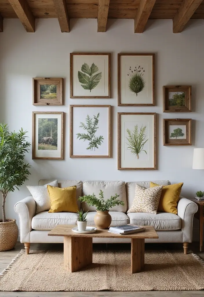 27 Woodsy Living Room Ideas That Bring Nature Indoors - 9. Rustic Artwork and Decor