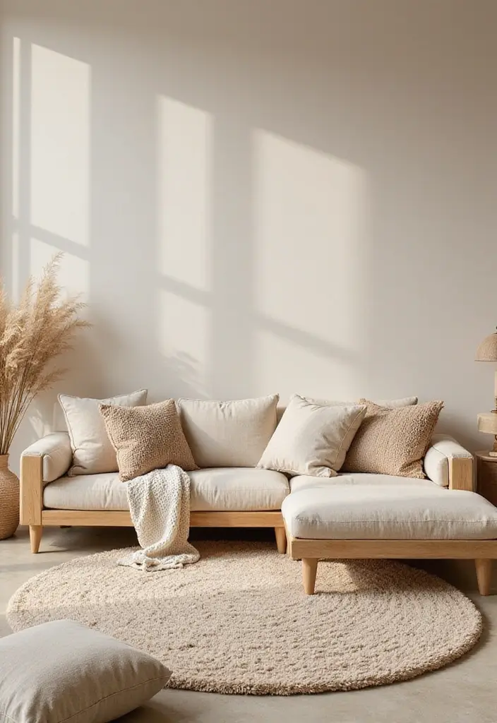 28 Beige Colour Living Room Ideas That Feel Warm and Subtle - 1. Layered Textures for Cozy Vibes