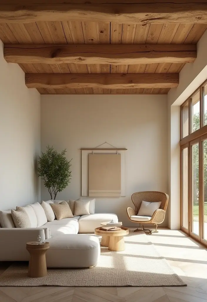 28 Beige Colour Living Room Ideas That Feel Warm and Subtle - 11. Statement Ceiling Design