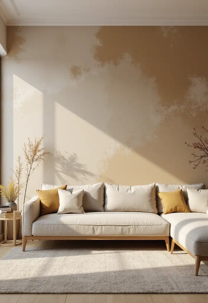28 Beige Colour Living Room Ideas That Feel Warm and Subtle - 15. Accent Wall for Focal Point