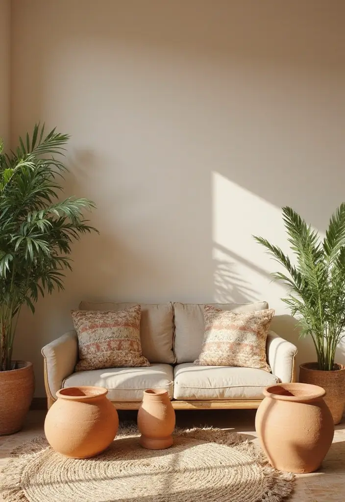 28 Beige Colour Living Room Ideas That Feel Warm and Subtle - 2. Earthy Accents for a Natural Feel