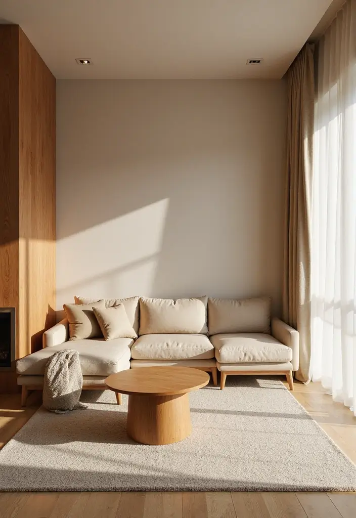 28 Beige Colour Living Room Ideas That Feel Warm and Subtle - 20. Warm Wood Accents