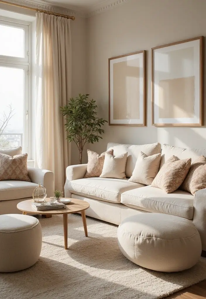 28 Beige Colour Living Room Ideas That Feel Warm and Subtle - 24. Incorporating Soft Patterns