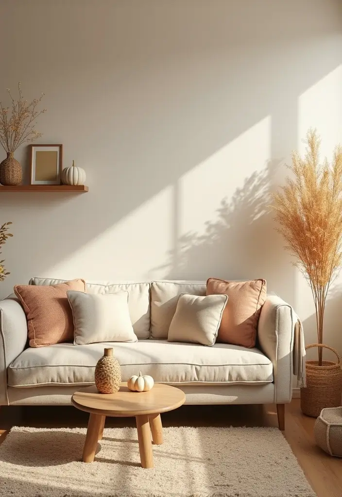 28 Beige Colour Living Room Ideas That Feel Warm and Subtle - 28. Seasonal Decor Swaps