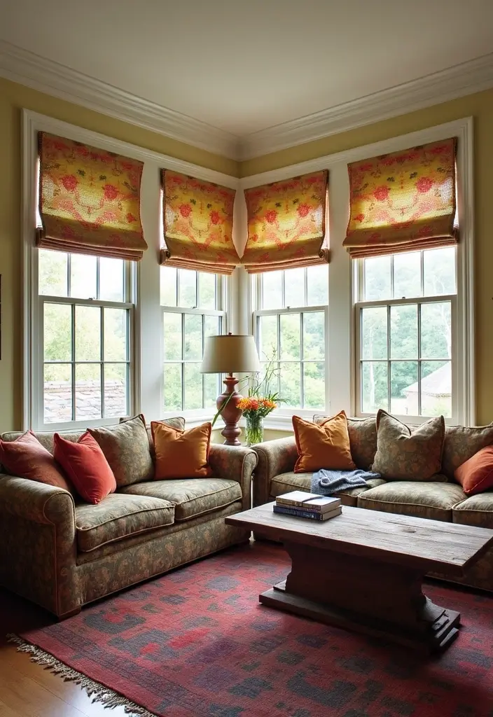 28 Colorful Furniture Living Room Ideas That Feel Eclectic and Bold - 16. Colorful Window Treatments