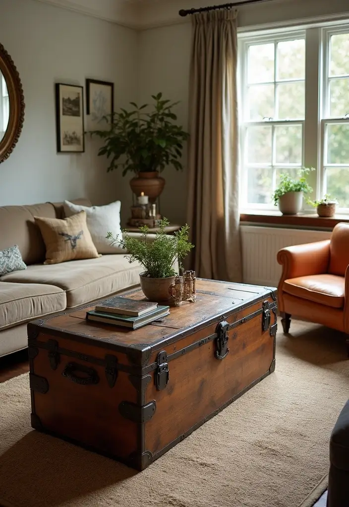 28 Colorful Furniture Living Room Ideas That Feel Eclectic and Bold - 18. Vintage Trunks as Storage