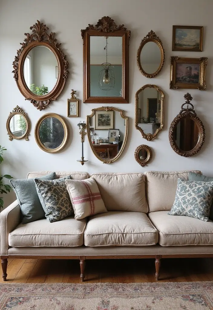 28 Colorful Furniture Living Room Ideas That Feel Eclectic and Bold - 20. Vintage Mirrors