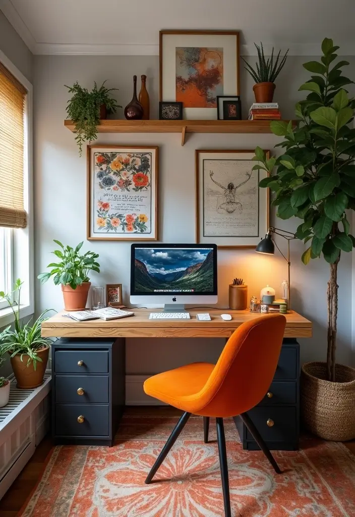 28 Colorful Furniture Living Room Ideas That Feel Eclectic and Bold - 23. Eclectic Desk Space