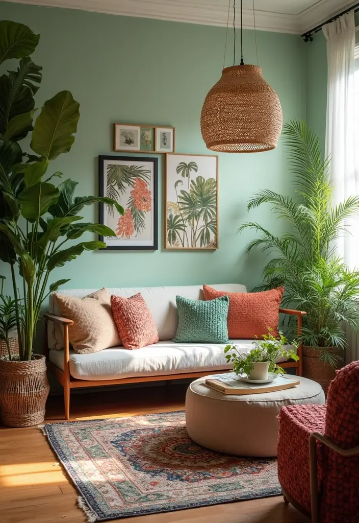 28 Colorful Furniture Living Room Ideas That Feel Eclectic and Bold - 26. Eclectic Outdoor-Inspired Decor