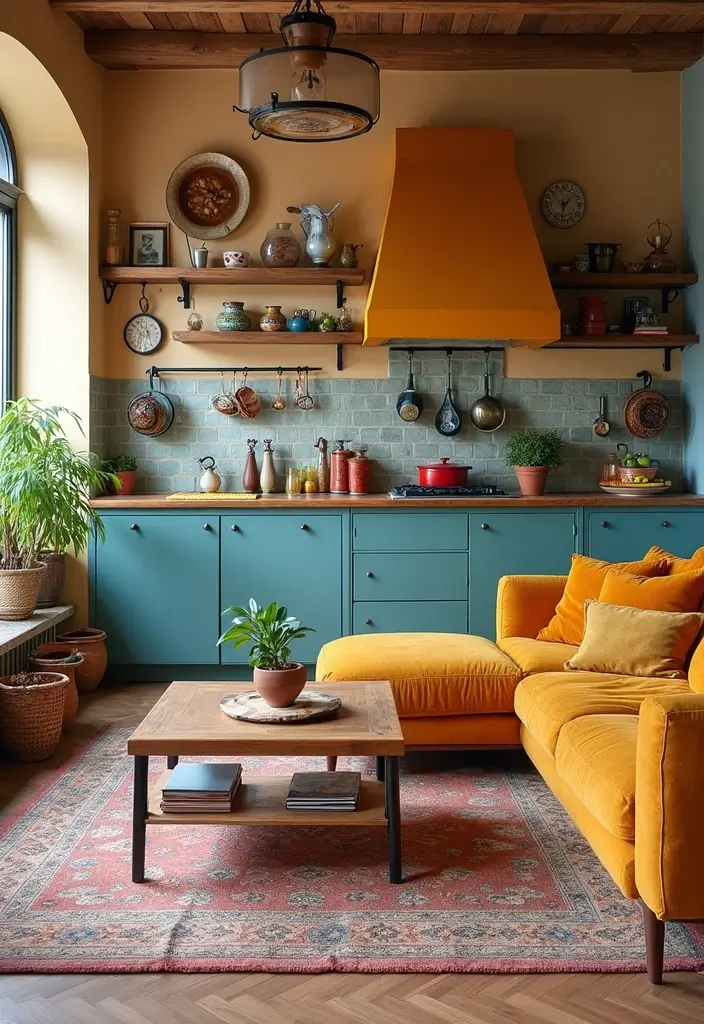 28 Colorful Furniture Living Room Ideas That Feel Eclectic and Bold - 27. Colorful Kitchen-inspired Decor