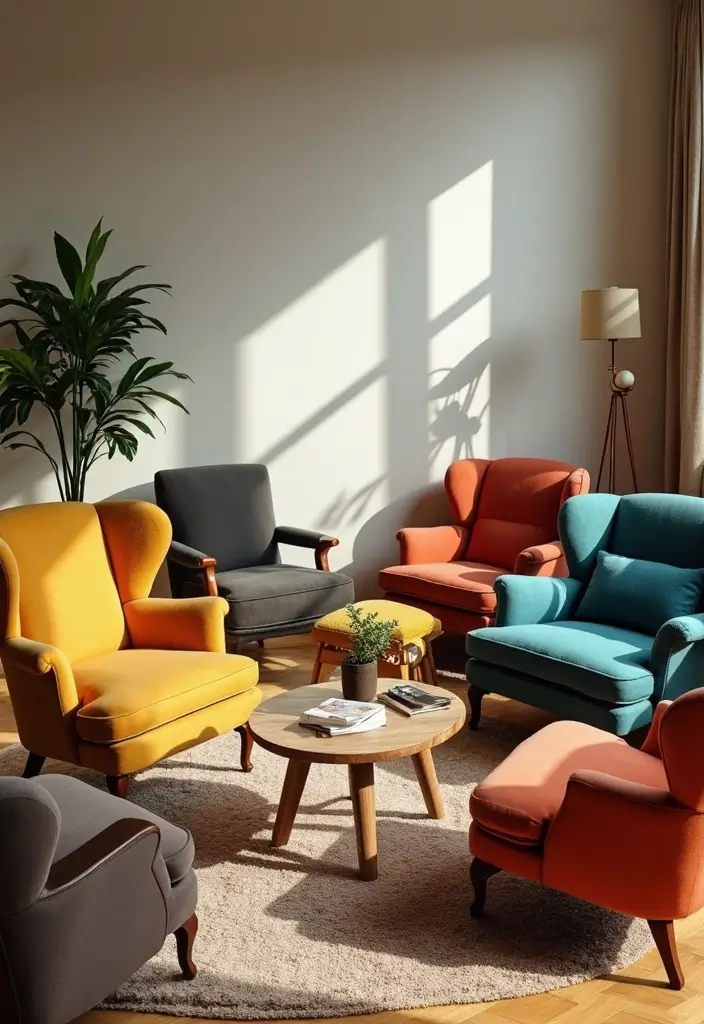 28 Colorful Furniture Living Room Ideas That Feel Eclectic and Bold - 3. Mismatched Armchairs
