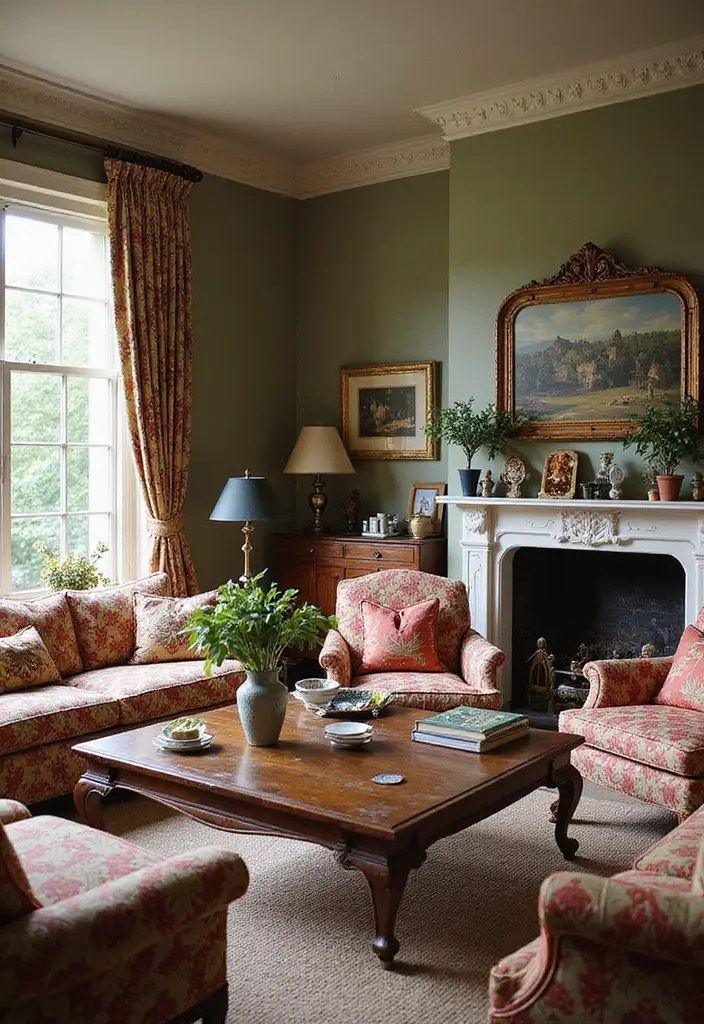 28 Colorful Furniture Living Room Ideas That Feel Eclectic and Bold - 5. Vintage-Inspired Patterns