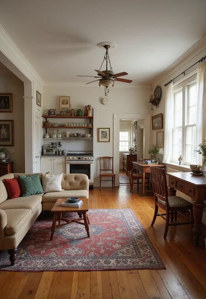 28 Cozy Living Room and Kitchen Ideas That Feel Connected and Warm - 10. Vintage Touches