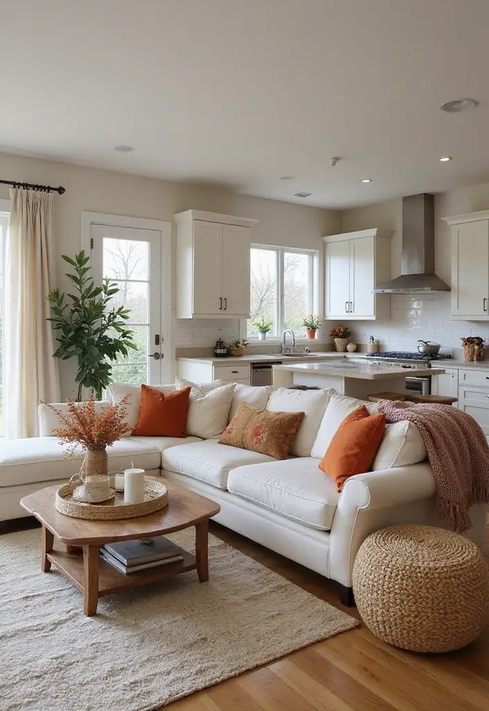 28 Cozy Living Room and Kitchen Ideas That Feel Connected and Warm - 13. Seasonal Decor Changes