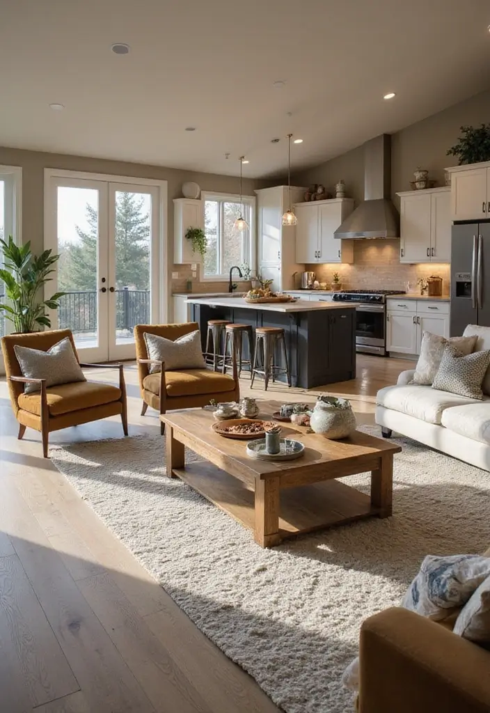 28 Cozy Living Room and Kitchen Ideas That Feel Connected and Warm - 21. Thoughtful Layout for Gatherings