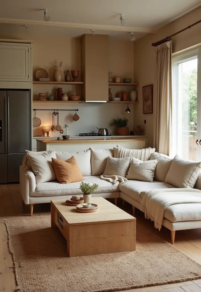 28 Cozy Living Room and Kitchen Ideas That Feel Connected and Warm - 28. Celebrate Local Artisans