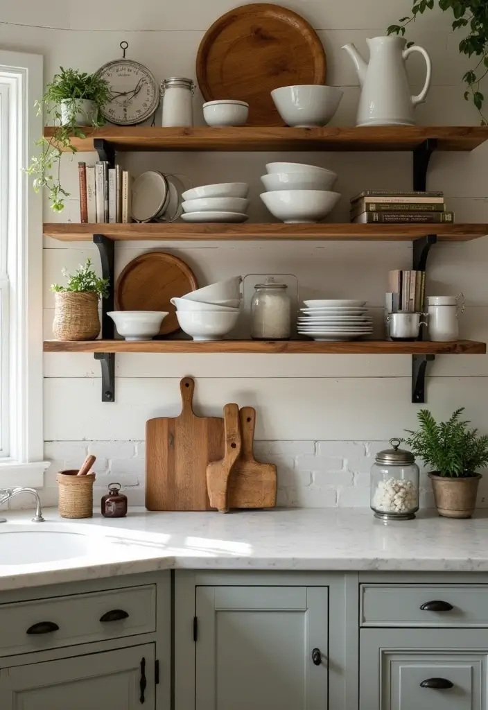 28 Cozy Living Room and Kitchen Ideas That Feel Connected and Warm - 9. Open Shelving