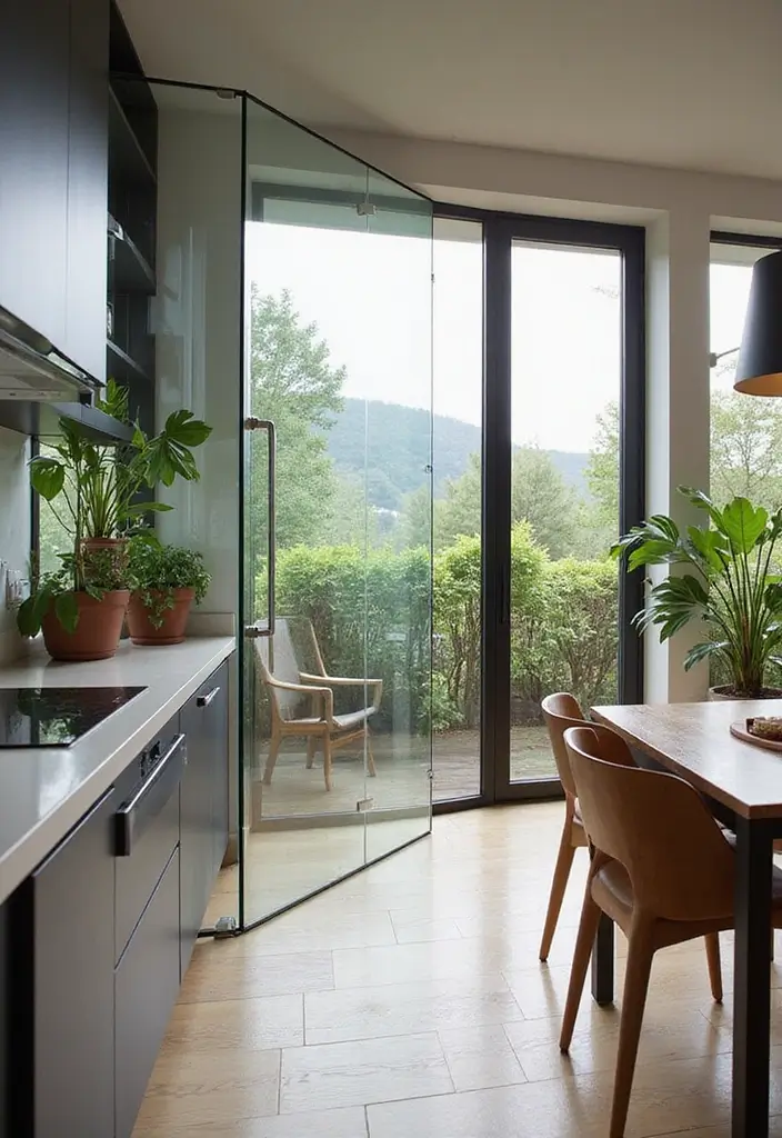 28 Kitchen and Living Room Partition Ideas That Define Space Beautifully - 1. Sleek Glass Partitions